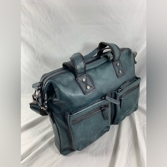 Genuine IVTG distressed blue leather briefcase messenger bag crossbody - Picture 10 of 16